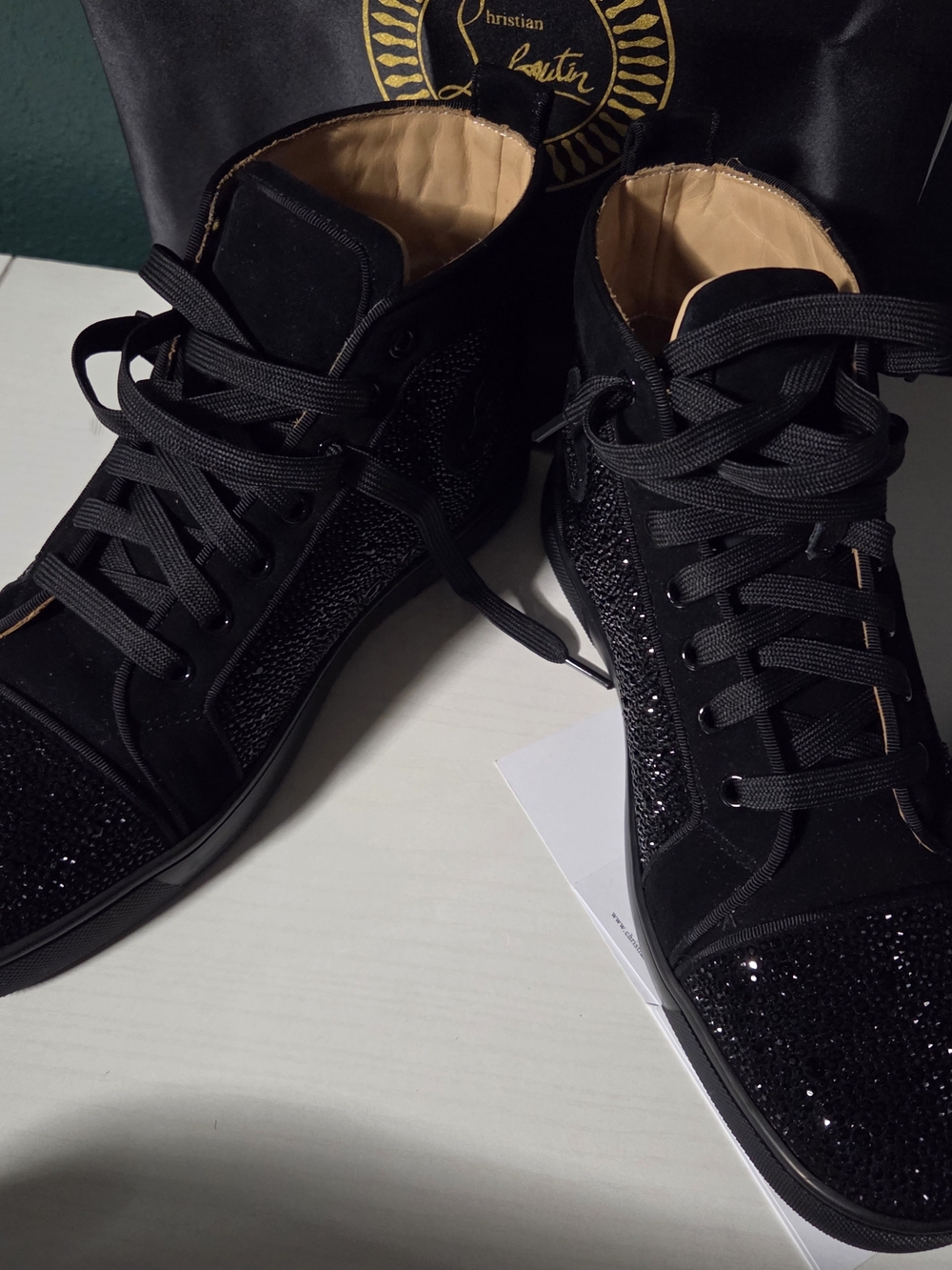 Christian Louboutin Black Men’s High-Top Sneakers with Rhinestones